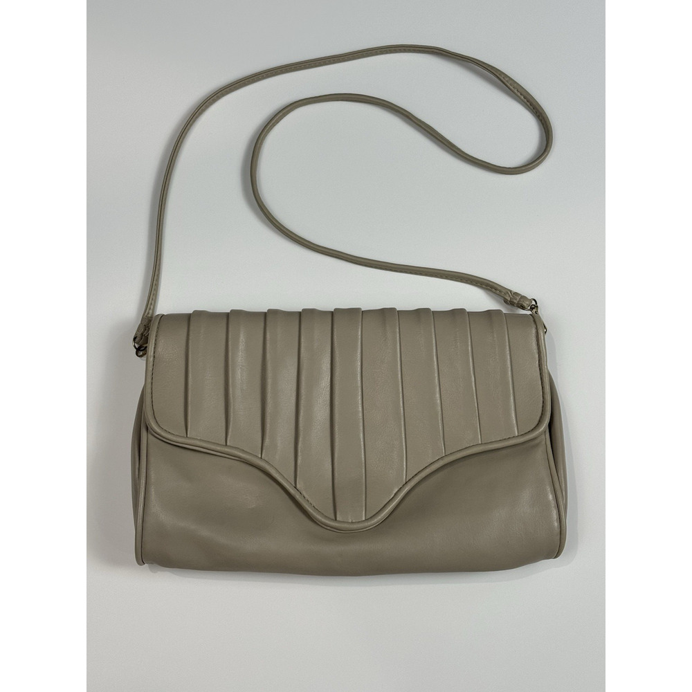 Fabulous Vintage JR Faux Leather Pleated Slim Crossbody Bag Light Neutral
